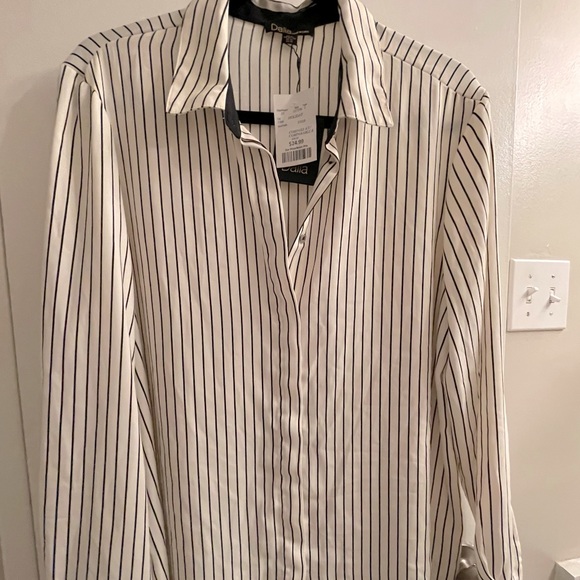Satin cream and black pinstriped blouse - Picture 1 of 3